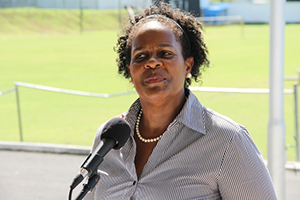 Medical Officer of Health/HIV Clinical Coordinator in the Nevis Island Administration (NIA) Dr. Judy Nisbett at a rally at the Elquemedo T. Willett Park on World Aids Day on December 01, 2014
